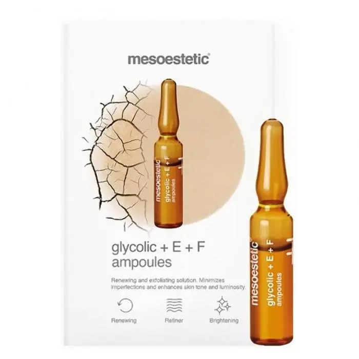 Ампулы с гликолевой кислотой и витаминами для кожи лица, Mesoestetic Glycolic Acid 10% + Vit. Е+F