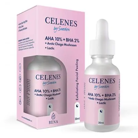 Пилинг-сыворотка с кислотами для кожи лица, Celenes AHA 8% + BHA 2% + Lactic + Arctic Chaga Mushroom
