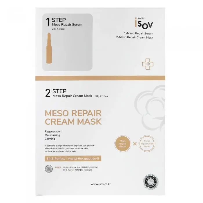 Двокрокова маска для подразненої та пошкодженої шкіри обличчя, Isov Sorex Meso Repair Cream Mask-2STEP