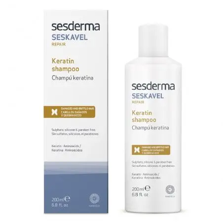 Шампунь с кератином для восстановления сухих, ломких и окрашенных волос, Sesderma Seskavel Repair Keratin Shampooo